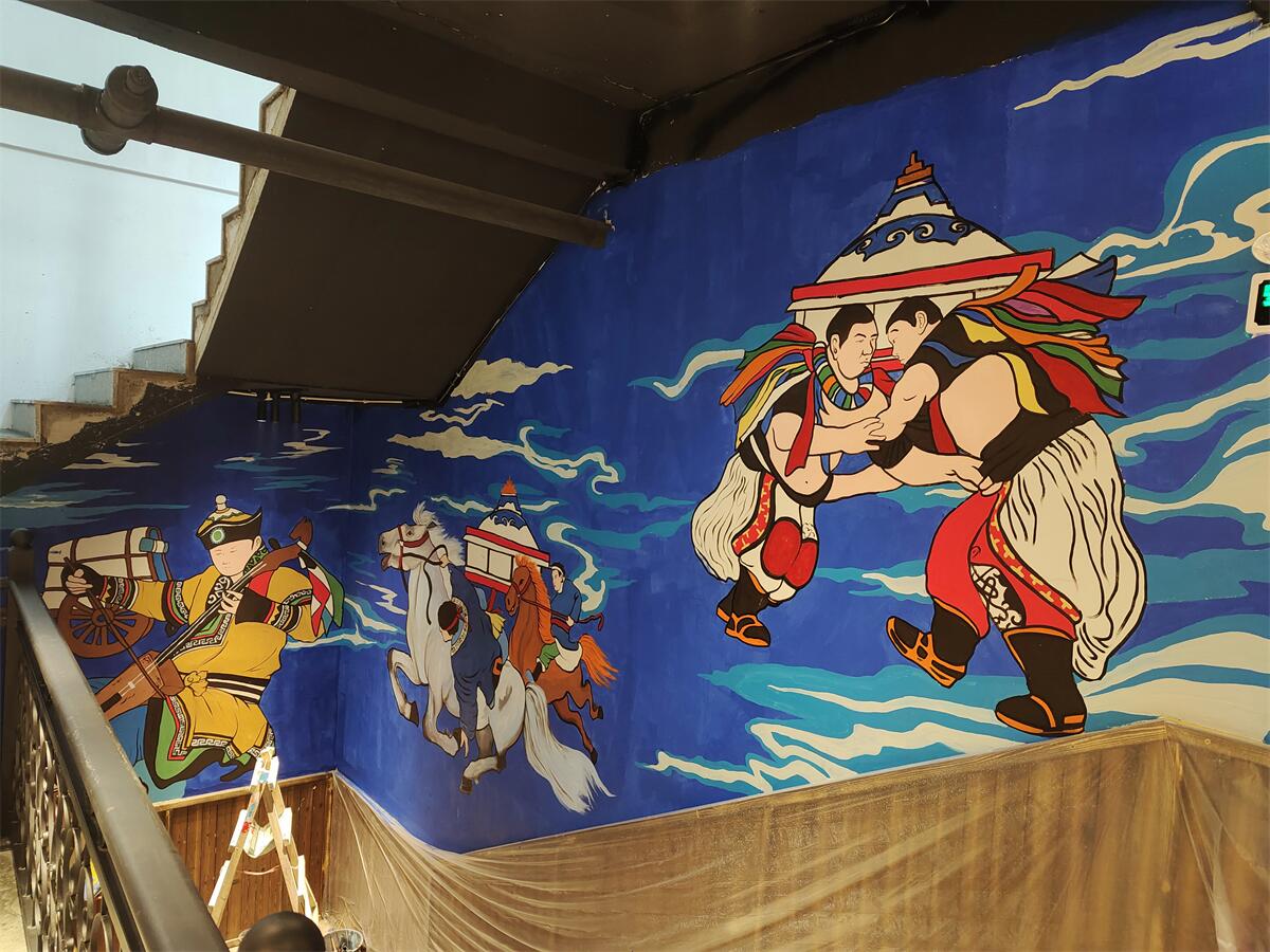 兴义蒙古风主题餐厅墙绘
