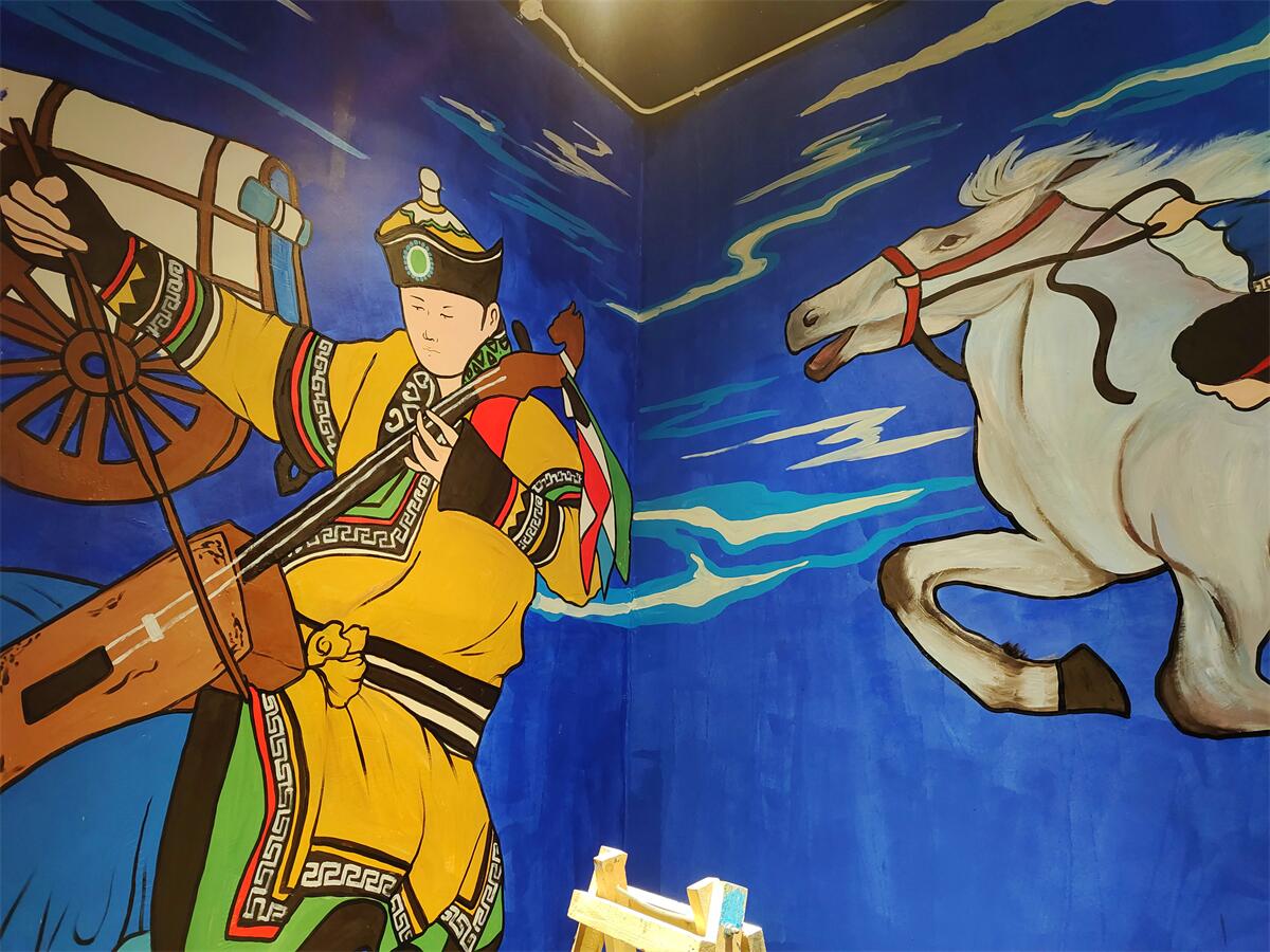 兴义蒙古风插画墙绘